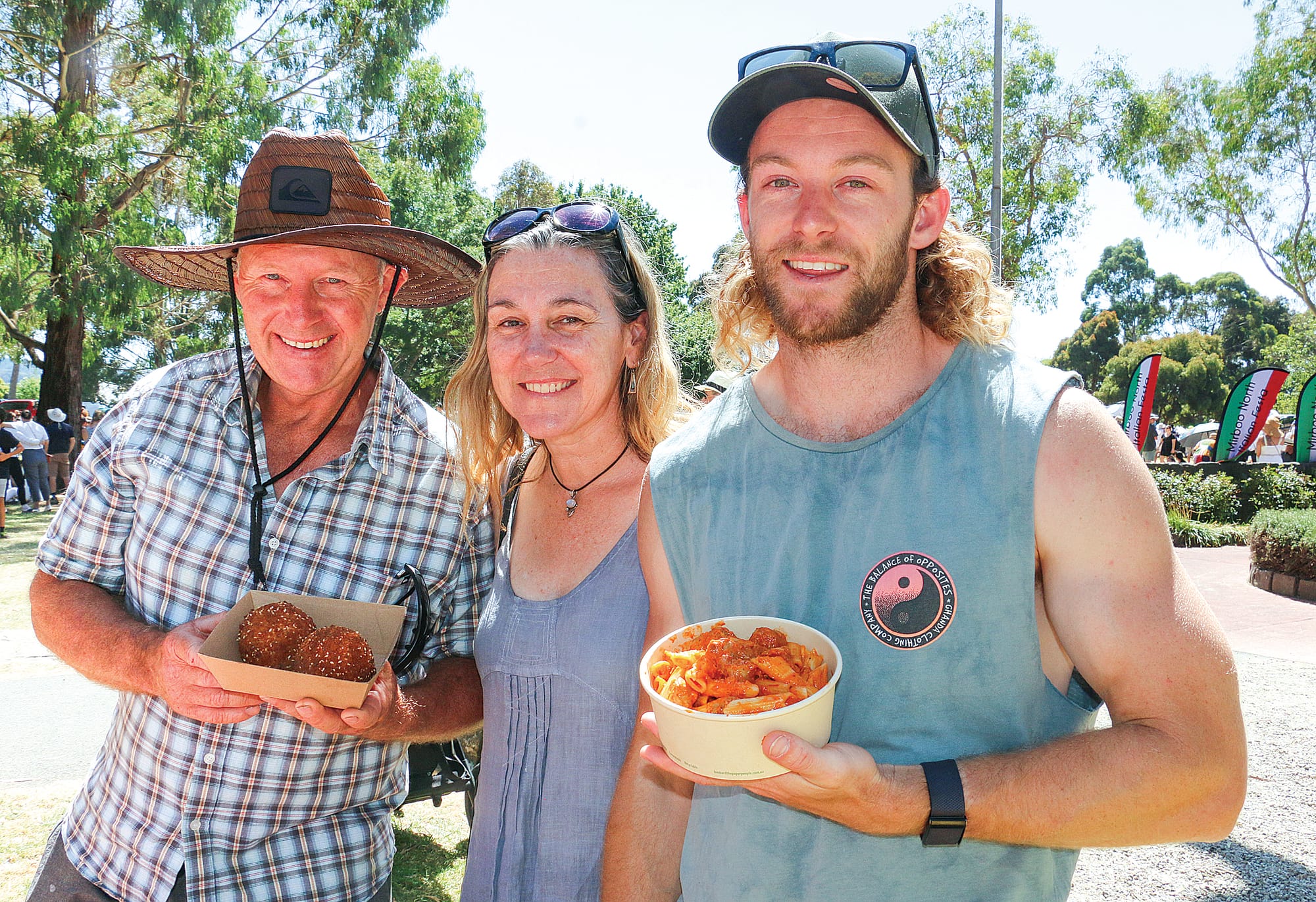 Inverloch’s Ken, Jodie and Josh Truman enjoyed the tastes of Italy in Mirboo North on Sunday.