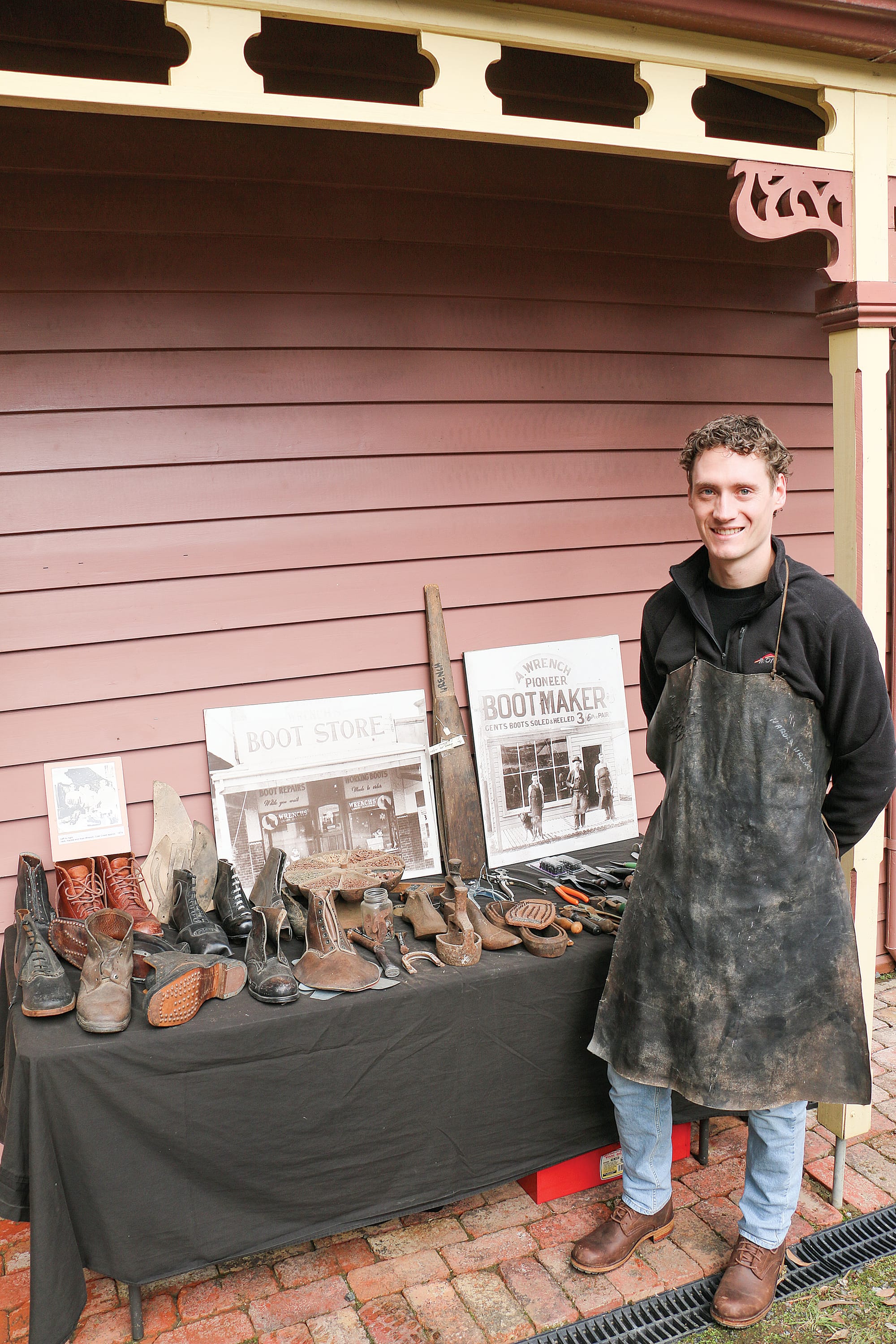 Zachary Wrench gave Coal Creek visitors a history lesson in boot making at the park’s 50th anniversary on Saturday. He is the great great grandson of Thomas Wrench. 
