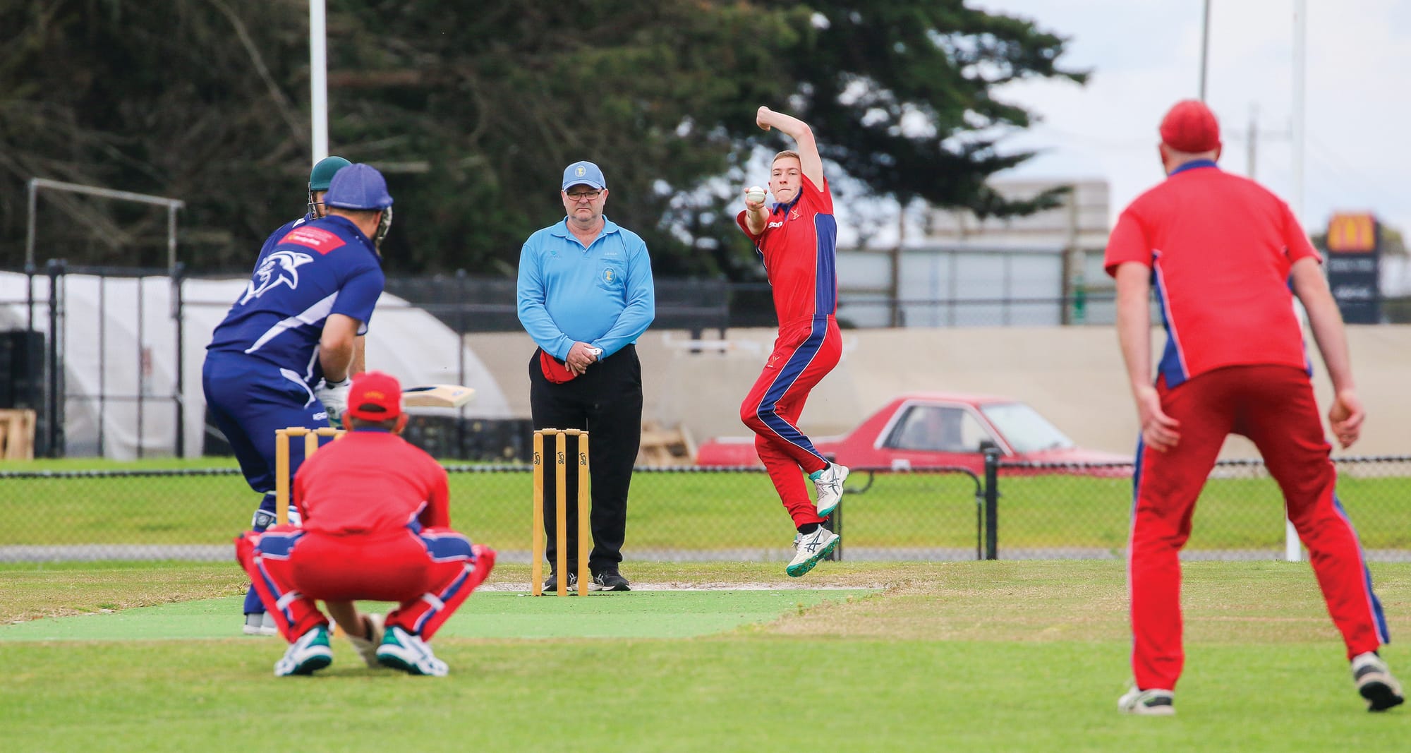 Glen Alvie bowler Matt Dakin on his way to figures of 2/33 off eight overs for the match.