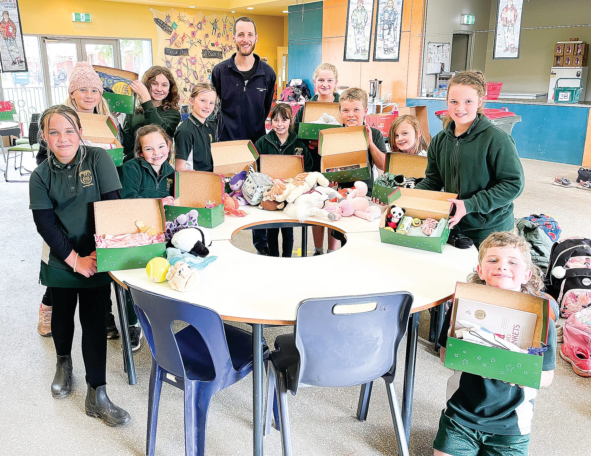 Industrious Leongatha Primary School students with teacher Joel Cahir.