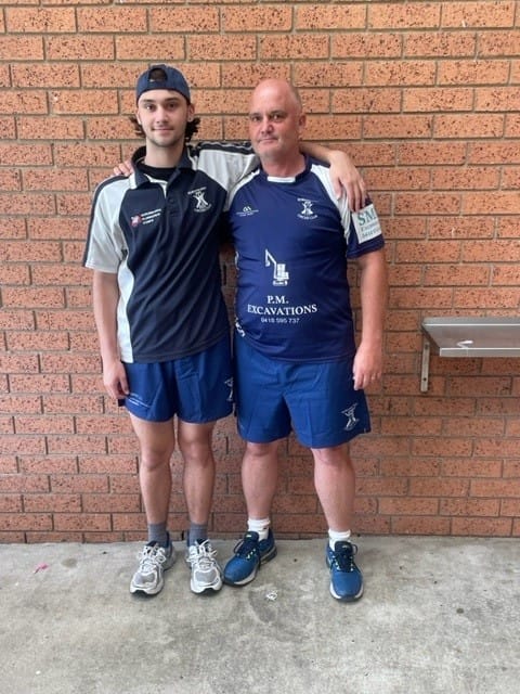 Darren Scott and son Harry when Darren equalled the Korumburra games record. 