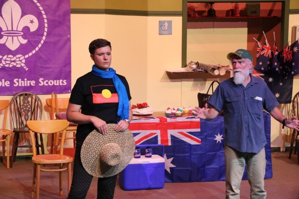 Forced to make an apology for his insensitive behaviour, Wally, played by Ashley Reed, gets some understanding where he didn’t expect to find it, from Greens’ councillor, Helen, played by Remi D’Agostin.