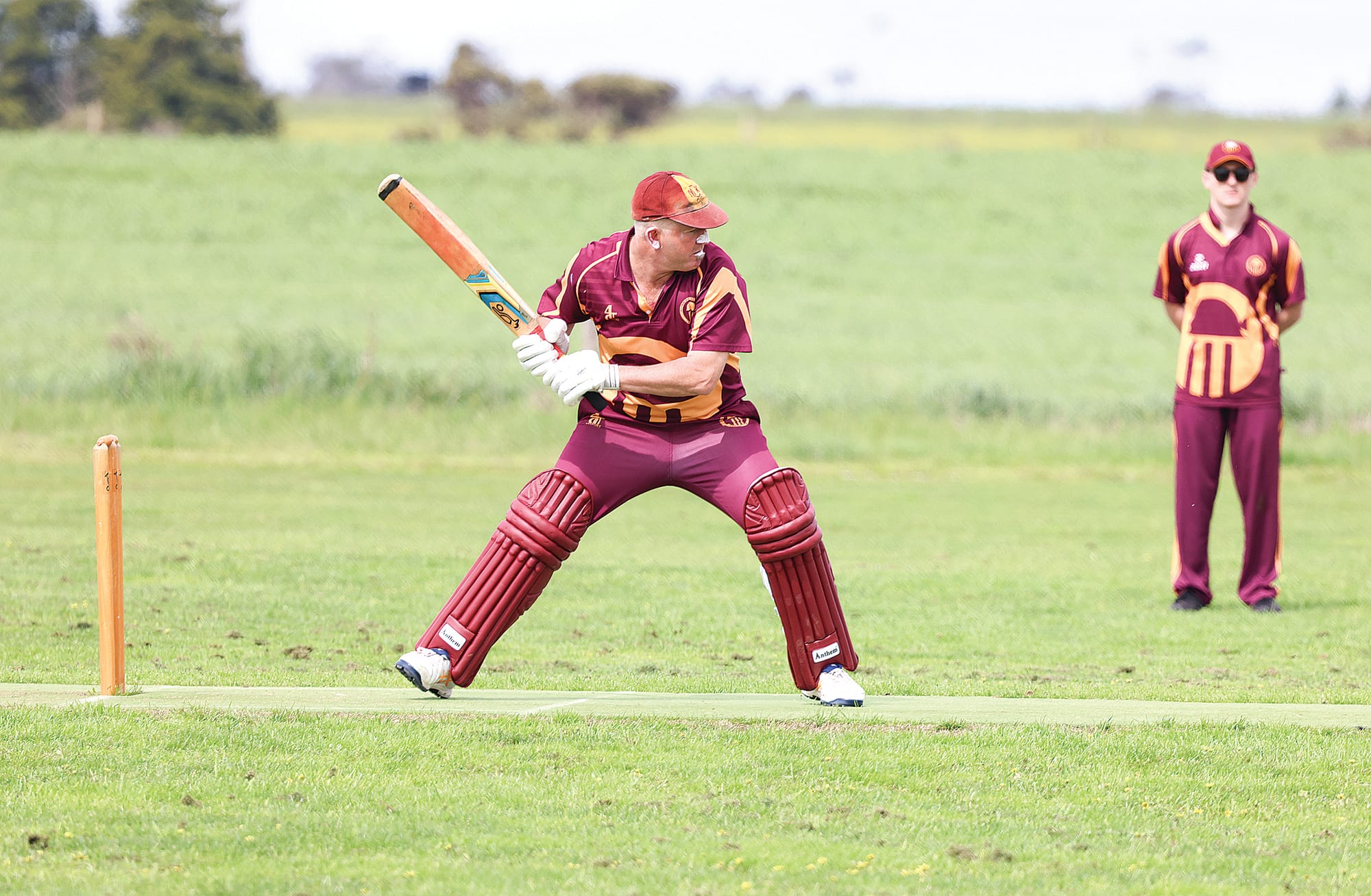 Russell White chases Nerrena’s tally of 125 in Leongatha and District League C1 at Digger Park. B104_4325