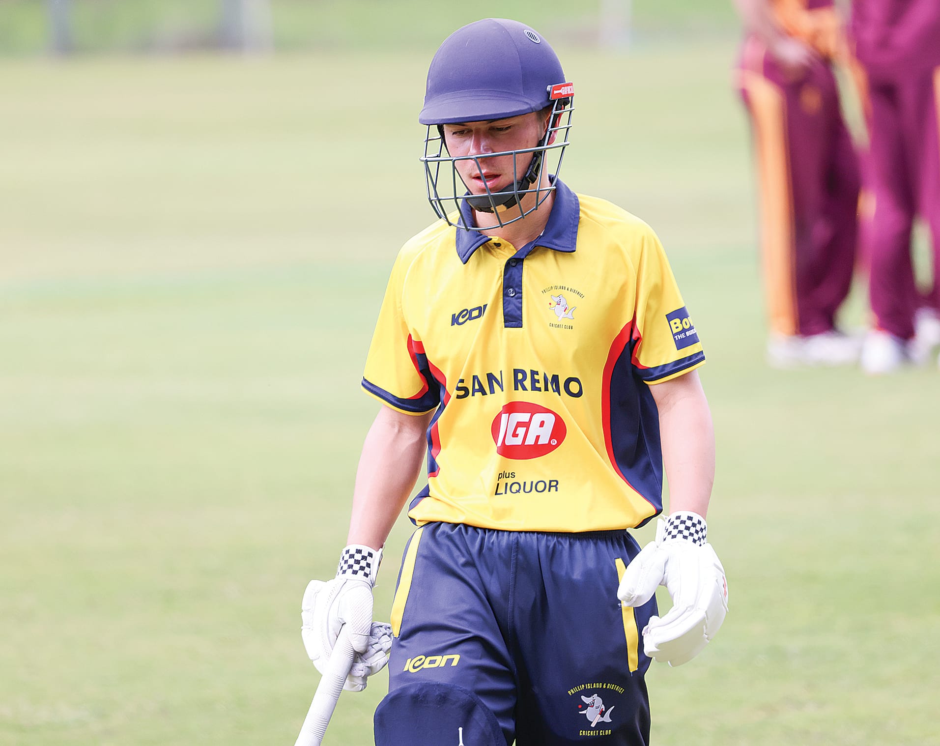 OMK claims the wicket of Phillip Island’s Max Arceo in Leongatha and District League A1 at Outtrim Recreation Reserve. B92_4325