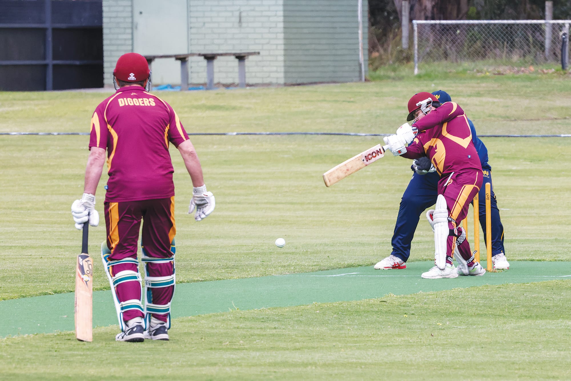 Ryan Wyatt at the Crease during OMK’s innings against Wonthaggi Club on Saturday in C1. W31_4125