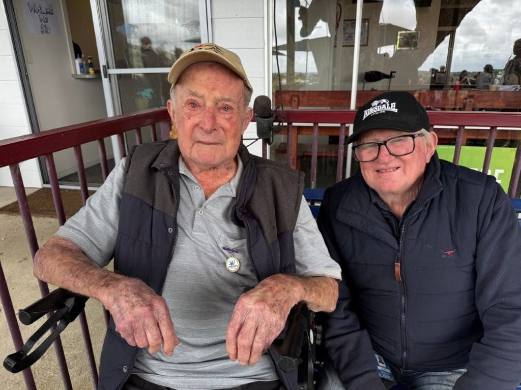 Woolamai life member and former president, Phillip Island’s Cefn Price was celebrating his 80th year attending races at the popular local picnic course, chatting here with Cranbourne trainer, John Allen, a strong supporter of Woolamai over the years.