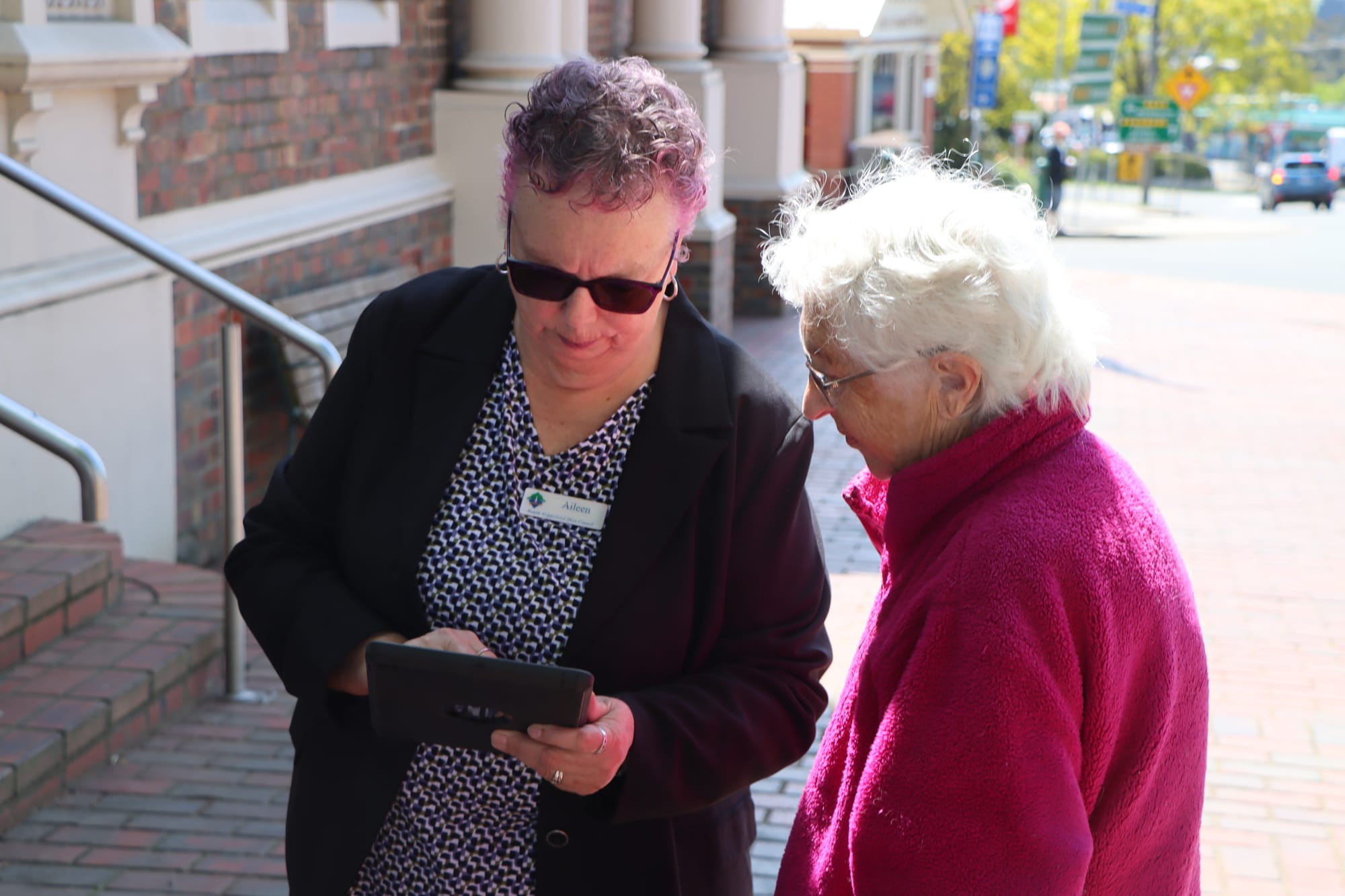 South Gippsland Shire Council’s Senior Revenue Officer Aileen Clark hears the views of Jenefer Chitty during Wednesday’s community consultation pop-up in Leongatha.