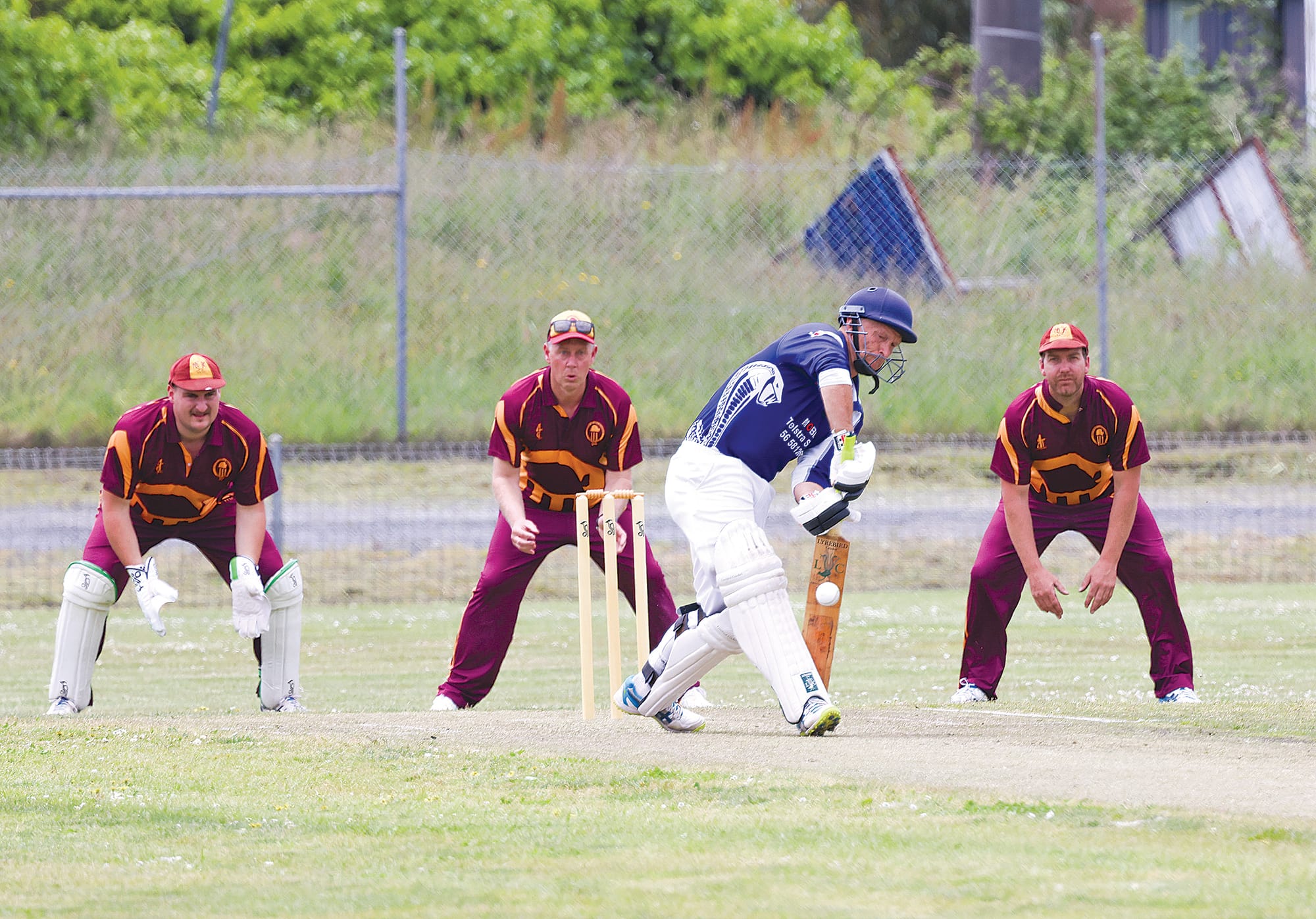 Opening for Korumburra Captain Paul Richards blocks and steadies. B46_4625