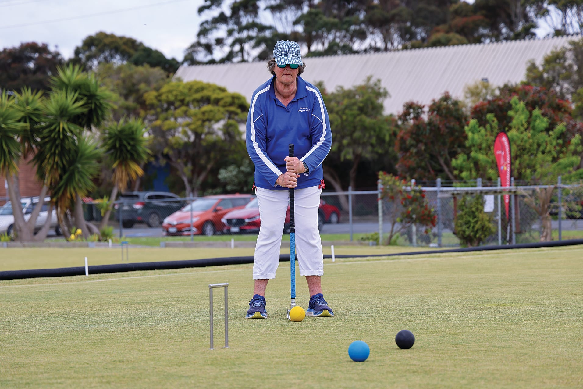 Kaye Molyneaux from Monash playing in Division 1 at the Wonthaggi Croquet Club annual Level Play Singles Croquet Tournament. B35_4725