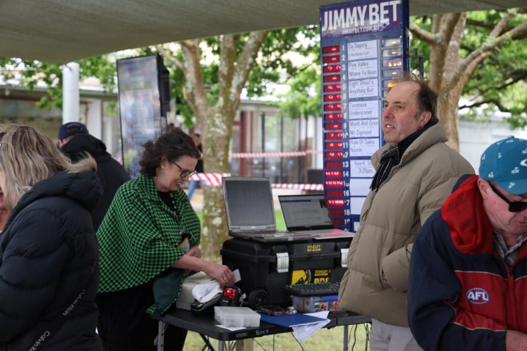 The bookies kept warm and dry under cover at Woolamai on Saturday.