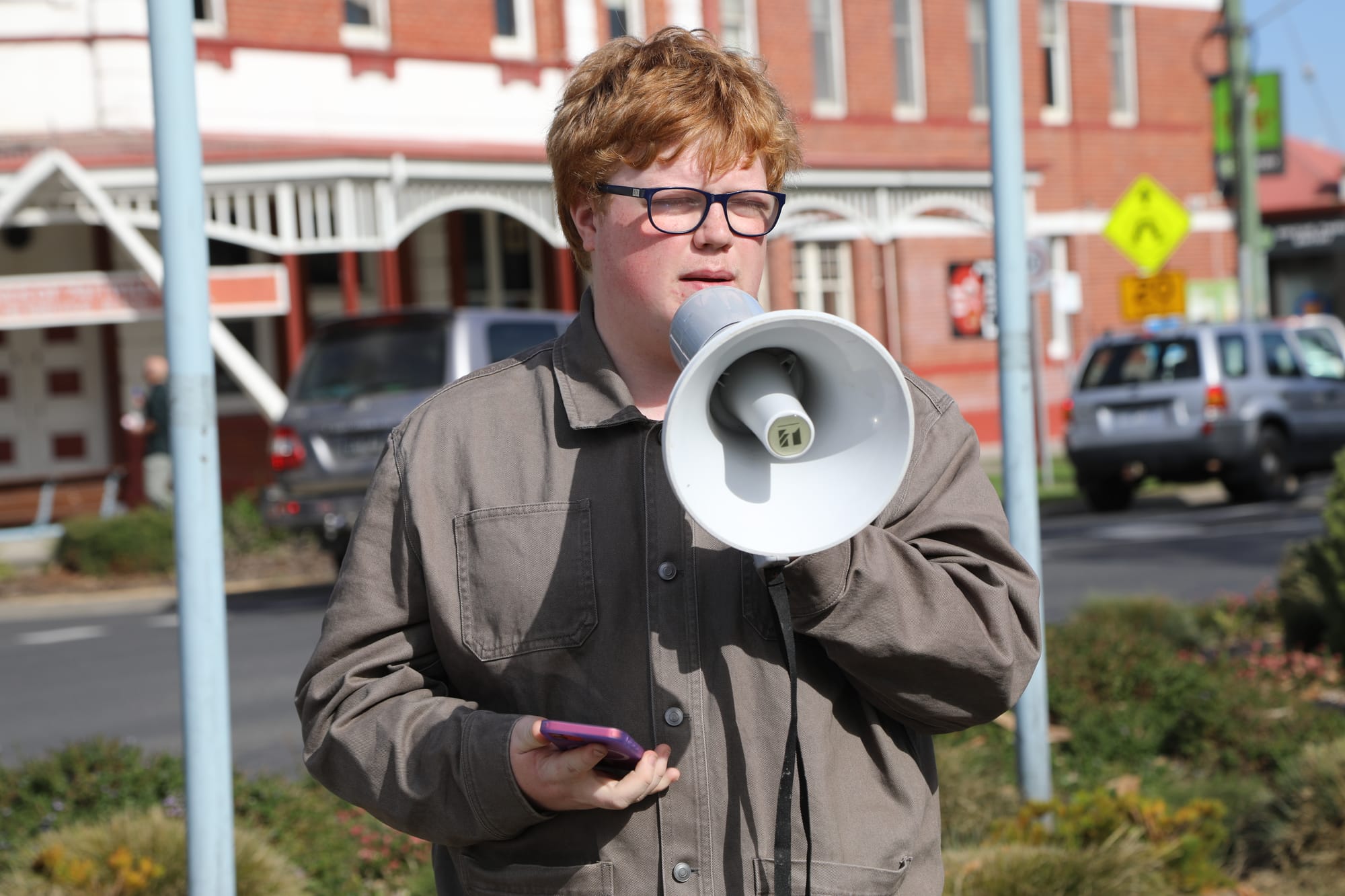 Student Oliver Jobe spoke about the role of unions in securing workplace rights.