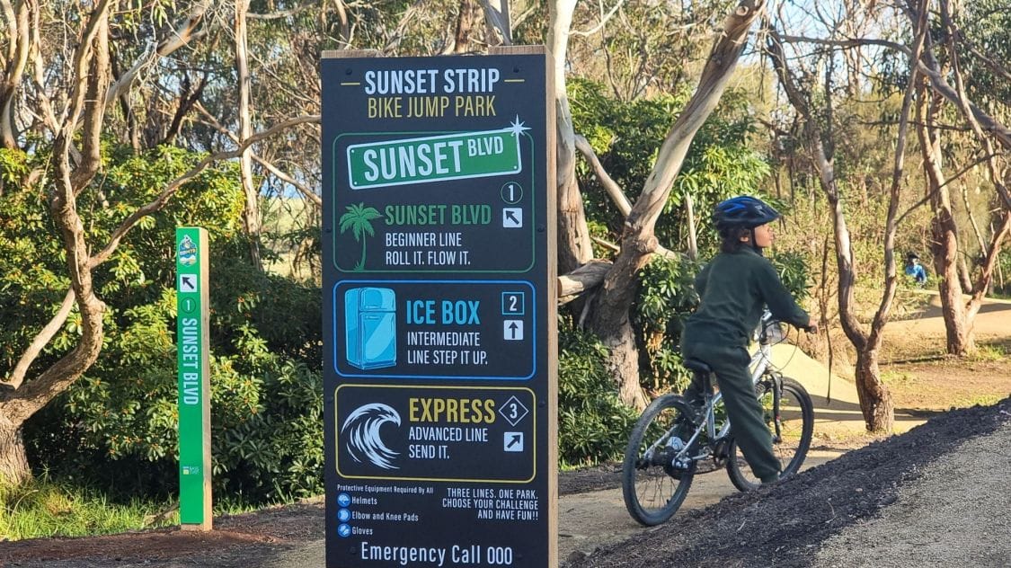The Sunset Strip Bike Jump Park includes three purpose-built trails, each with its own character and story.