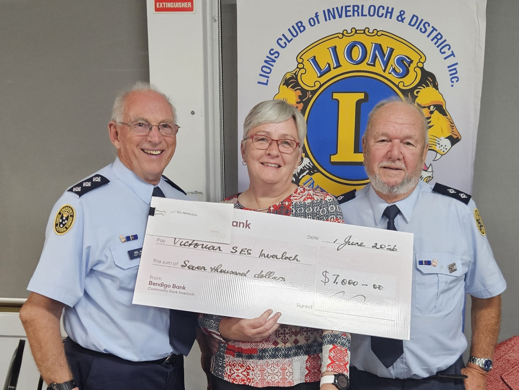 The Inverloch SES Unit was one group to receive a donation on the night. Pictured are members Neil, Claire & Ian.