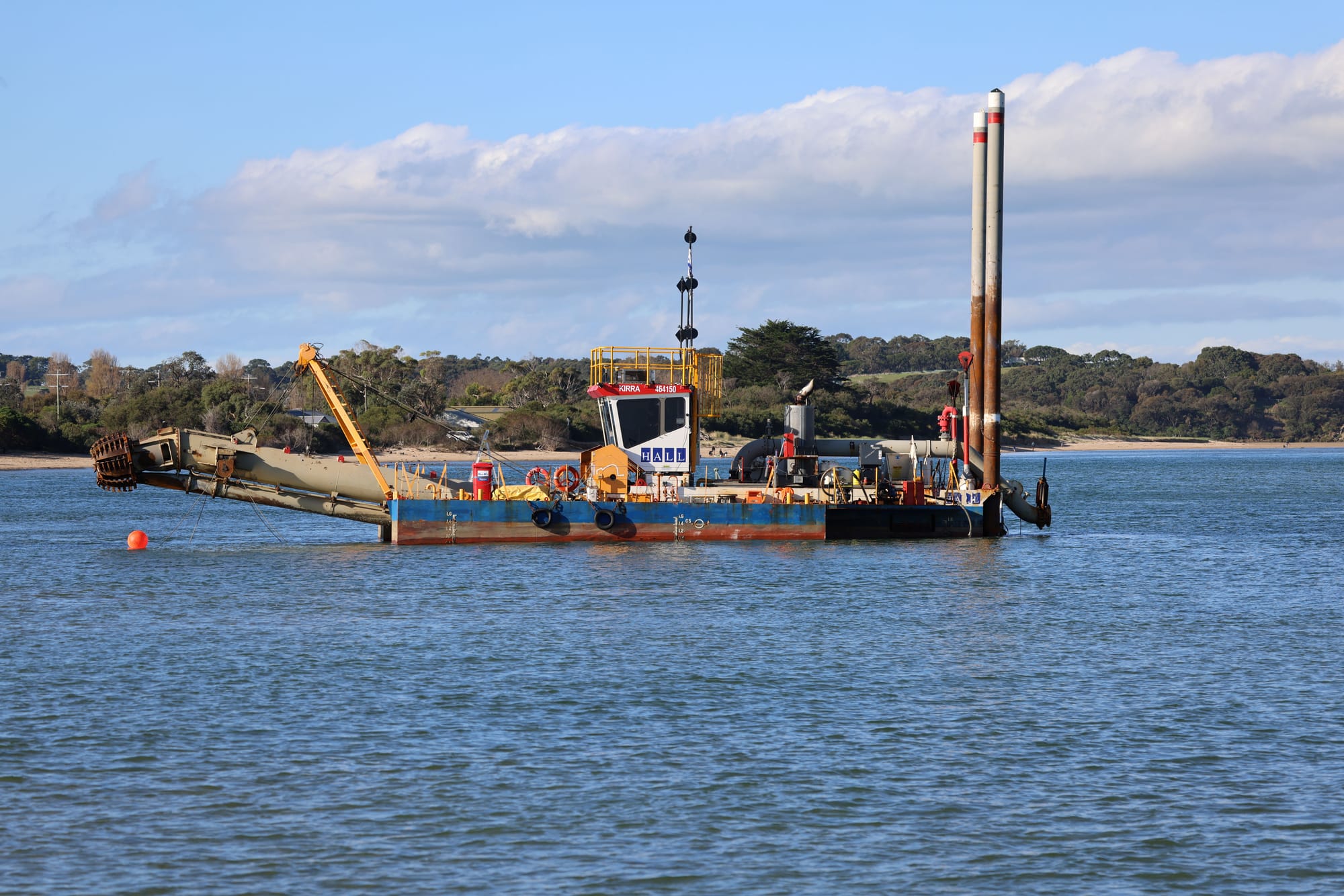 The cutter suction dredge Kirra in Anderson Inlet at Inverloch