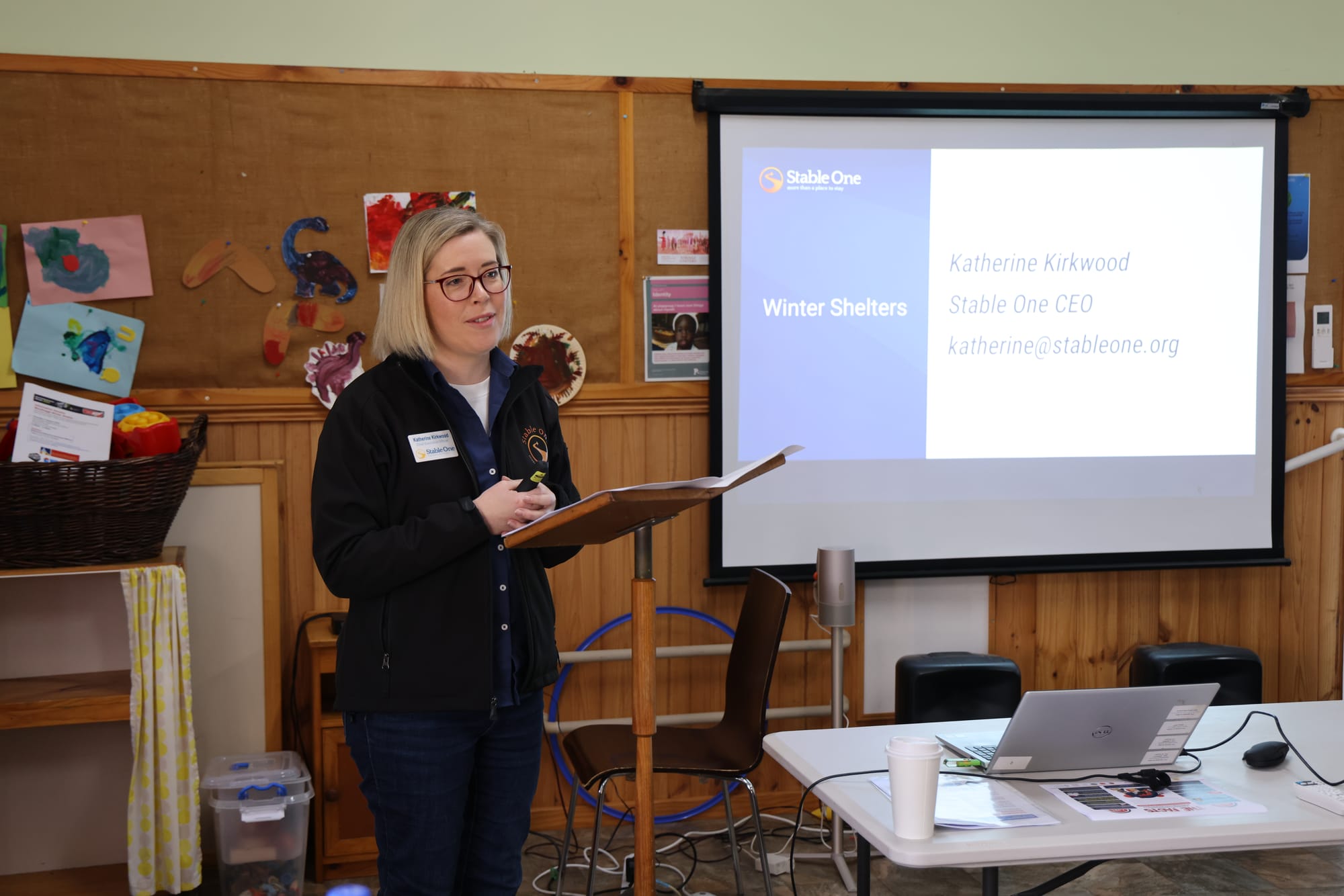 Stable One CEO Katherine Kirkwood addresses the event’s attendees.