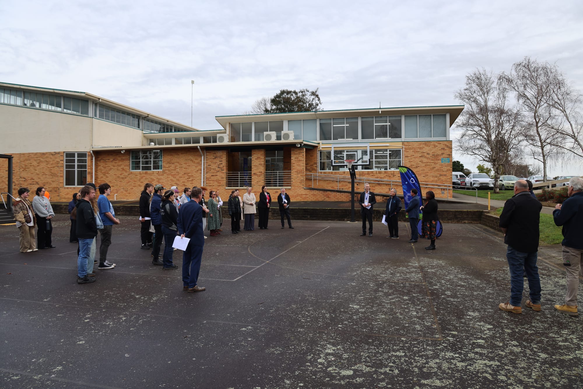 Students, staff and community representatives gather for the sod-turning ceremony at ECG Secondary College’s Leongatha campus.