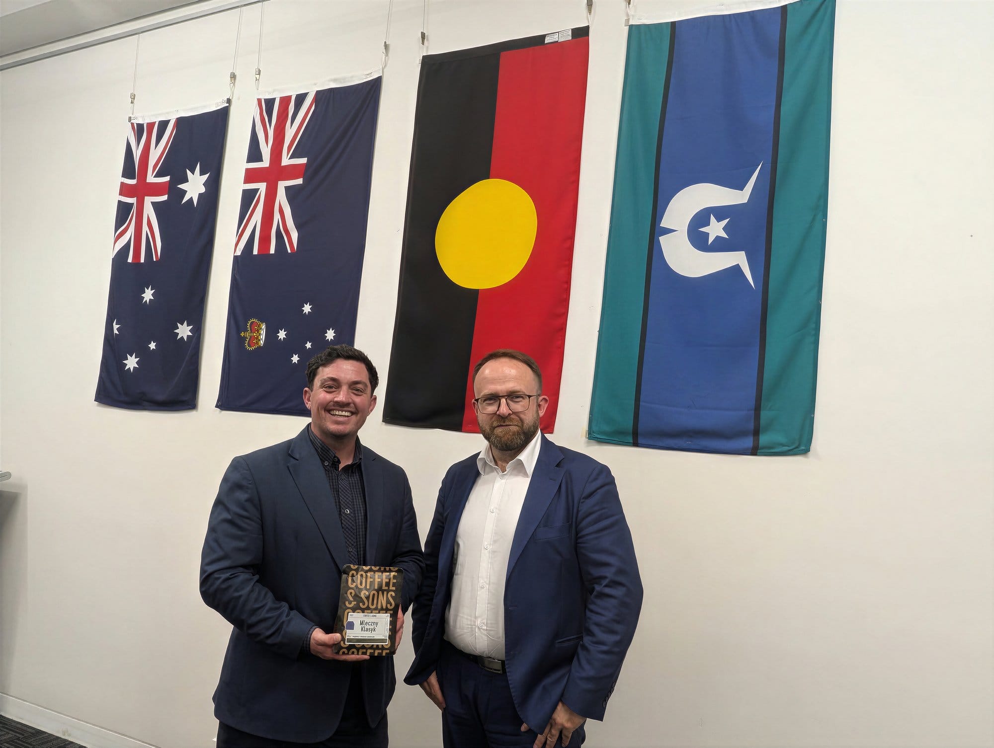 South Gippsland Shire mayor Cr Nathan Hersey, left, with Polish regional innovation expert Maciej Kolczynski.