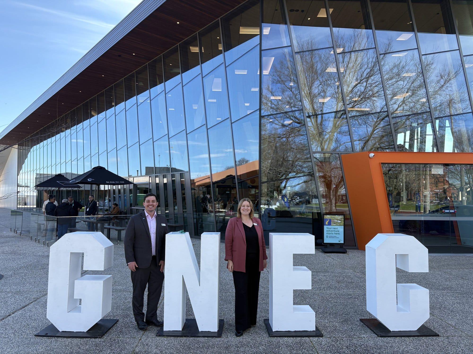 Cr Nathan Hersey with Wellington Shire mayor Cr Cindy Madeley at the Gippsland New Energy Conference.