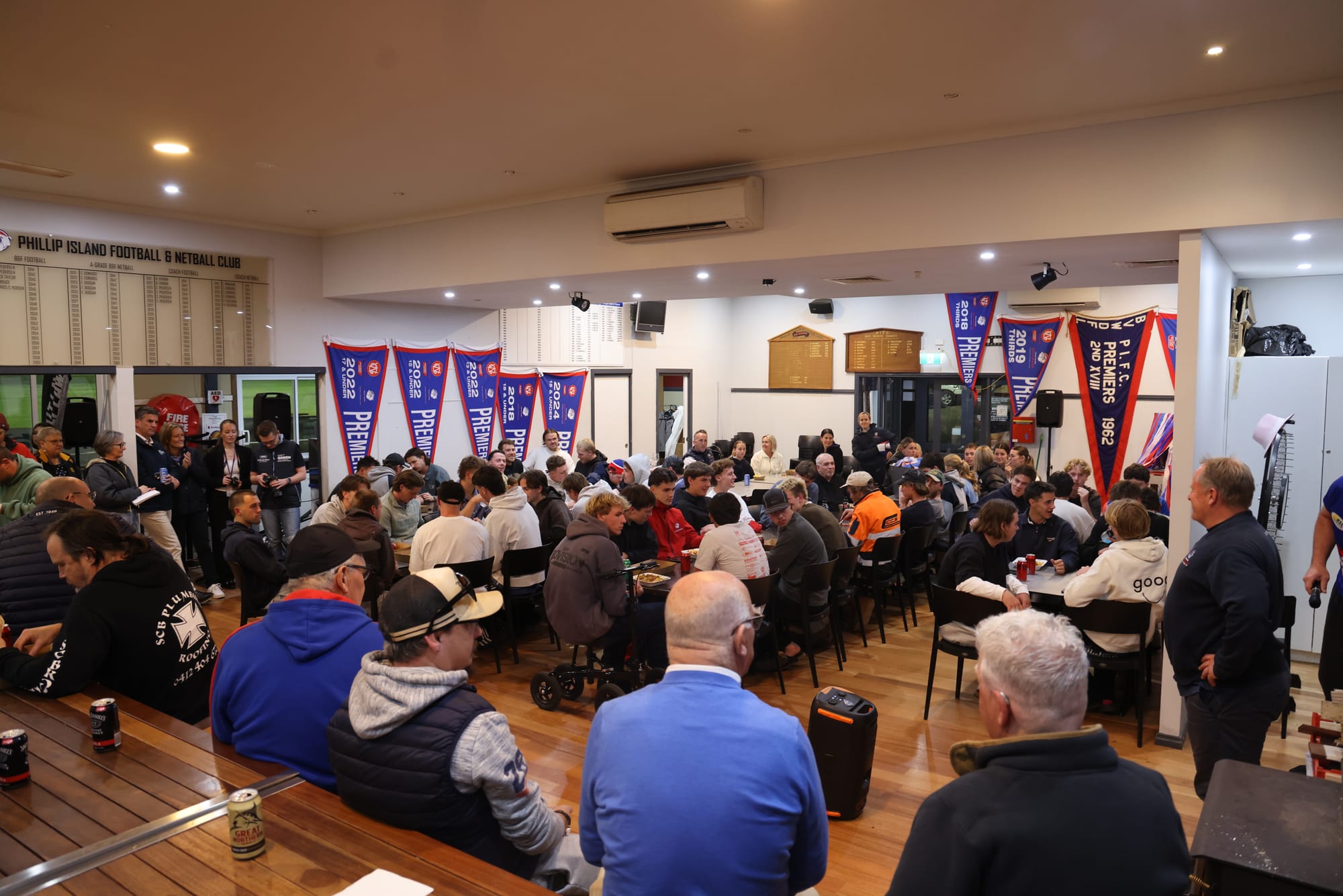 The Phillip Island Football Club was packed on Thursday night, as the teams playing in grand finals on the weekend gathered to share a meal and have their final training session for the year.