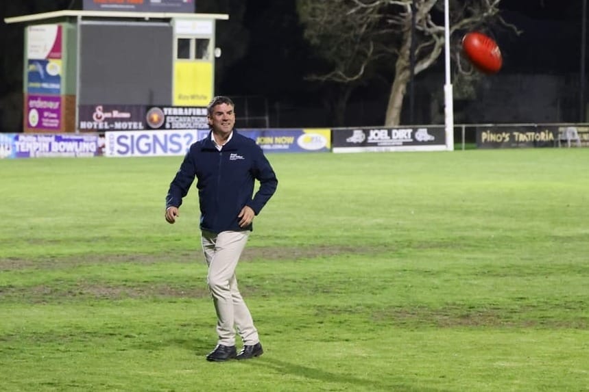 Brad Battin gets a feel for the Phillip Island turf ahead of the $10 million announcement.