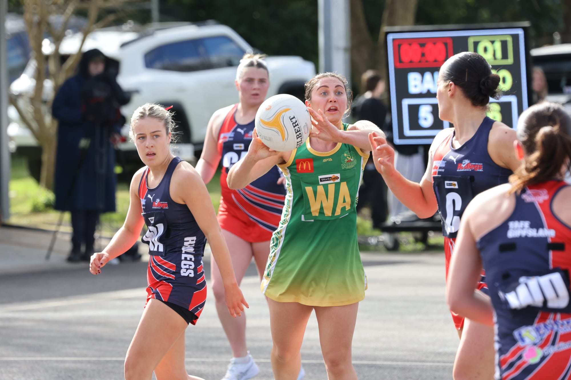 Stacey Giliam moves the ball forward for the Parrots.