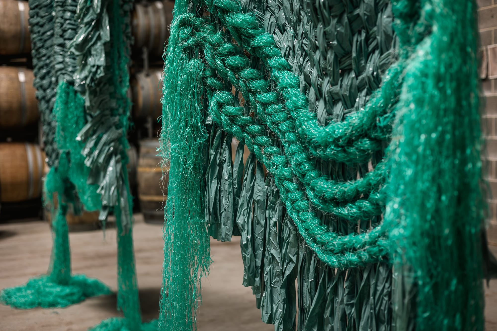Close-up of knotted hay bale netting