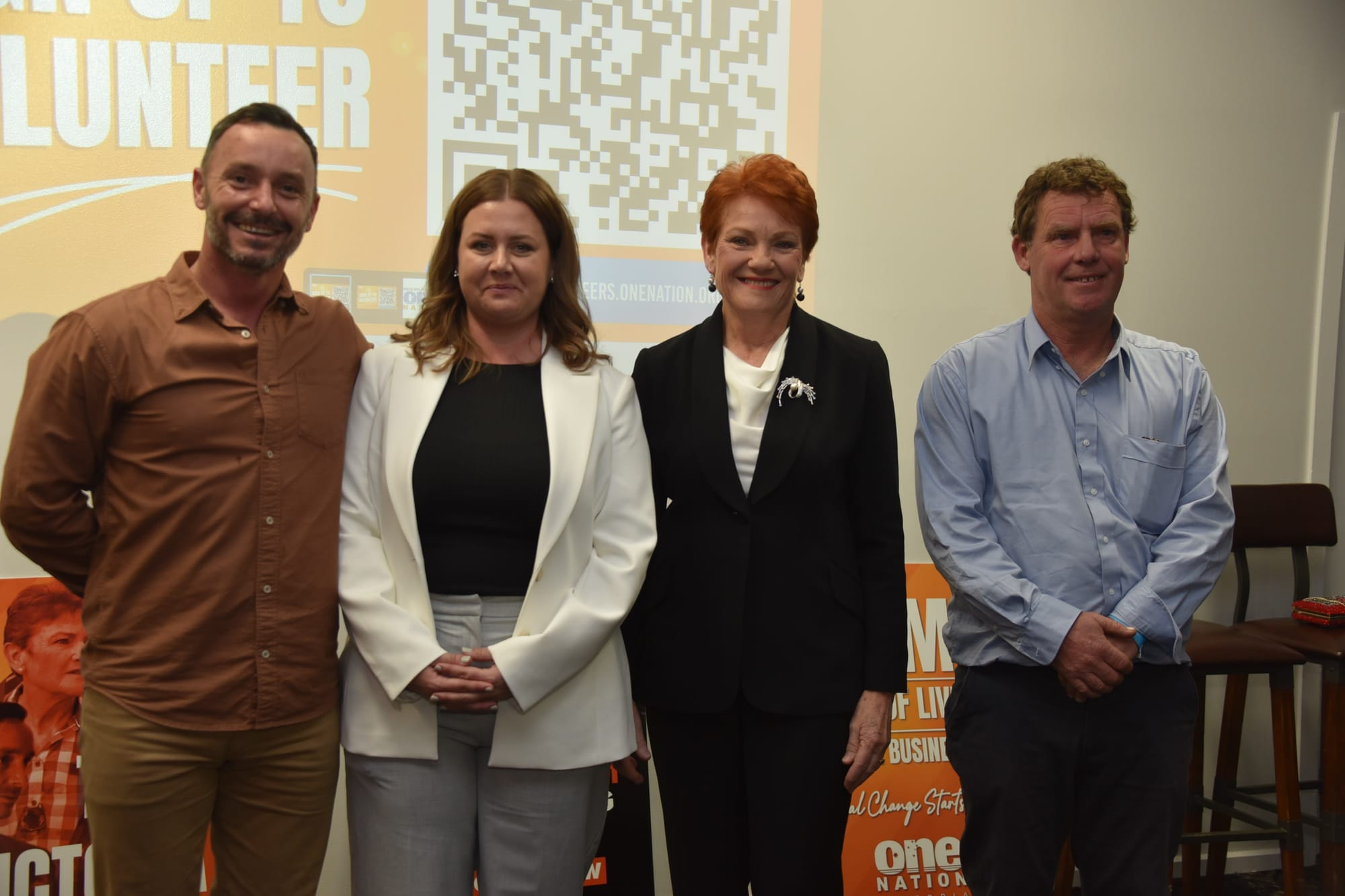 From left, Victorian One Nation leader Warren Pickering, Gippsland South candidate Bianca Wilkie, One Nation leader Senator Pauline Hanson and East Gippsland candidate Steve Goodman at the fundraiser in Sale.
