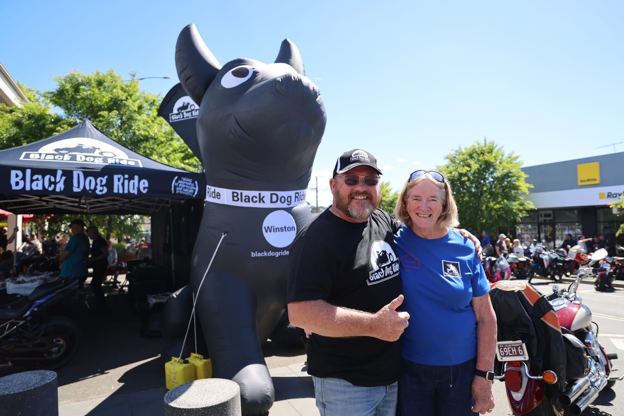 Victorian Coordinator for Black Dog Ride Bernie Garvey with Vicki Pitman and Winston the dog.