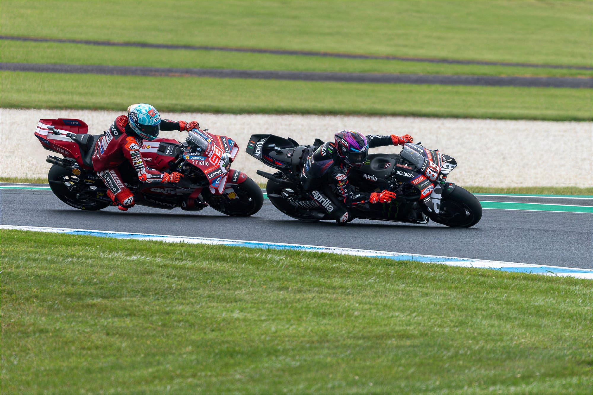 Close racing for the lead, with Marquez pressuring Martin, who fell on lap eight.