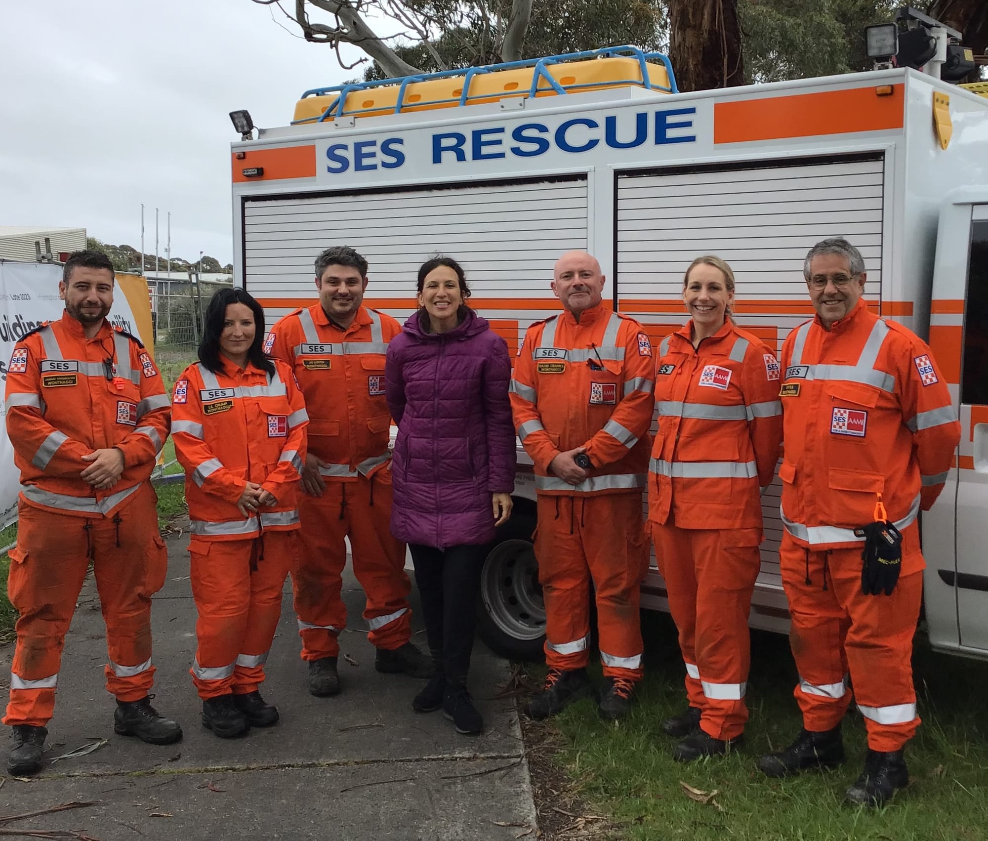 State Bass MP Jordan Crugnale with Wonthaggi SES members during a previous funding announcement.