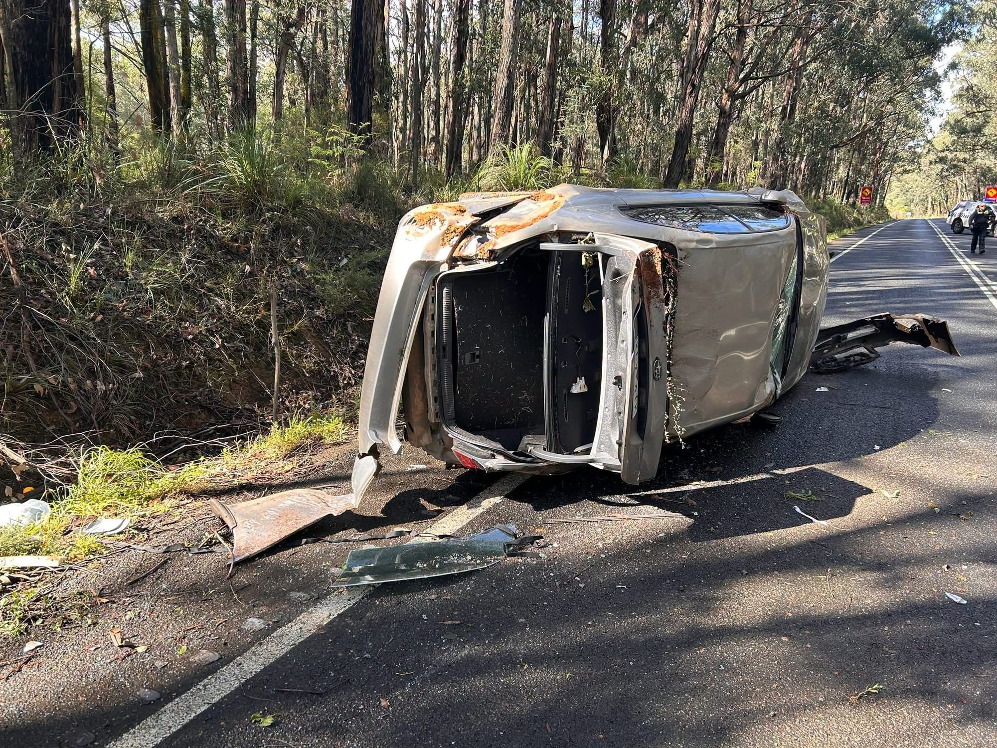 Driver walks away after Strzelecki Highway rollover near Mirboo North