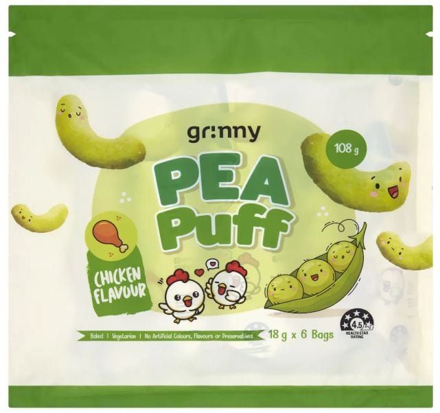 Recall of grinny pea puffs chicken flavour due to potential glass contamination post image