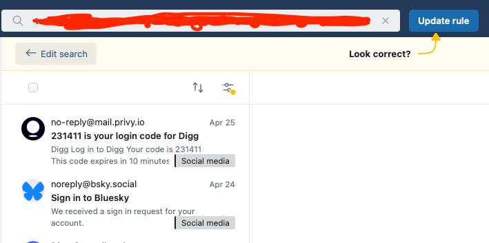 A preview of a Fastmail mail rule