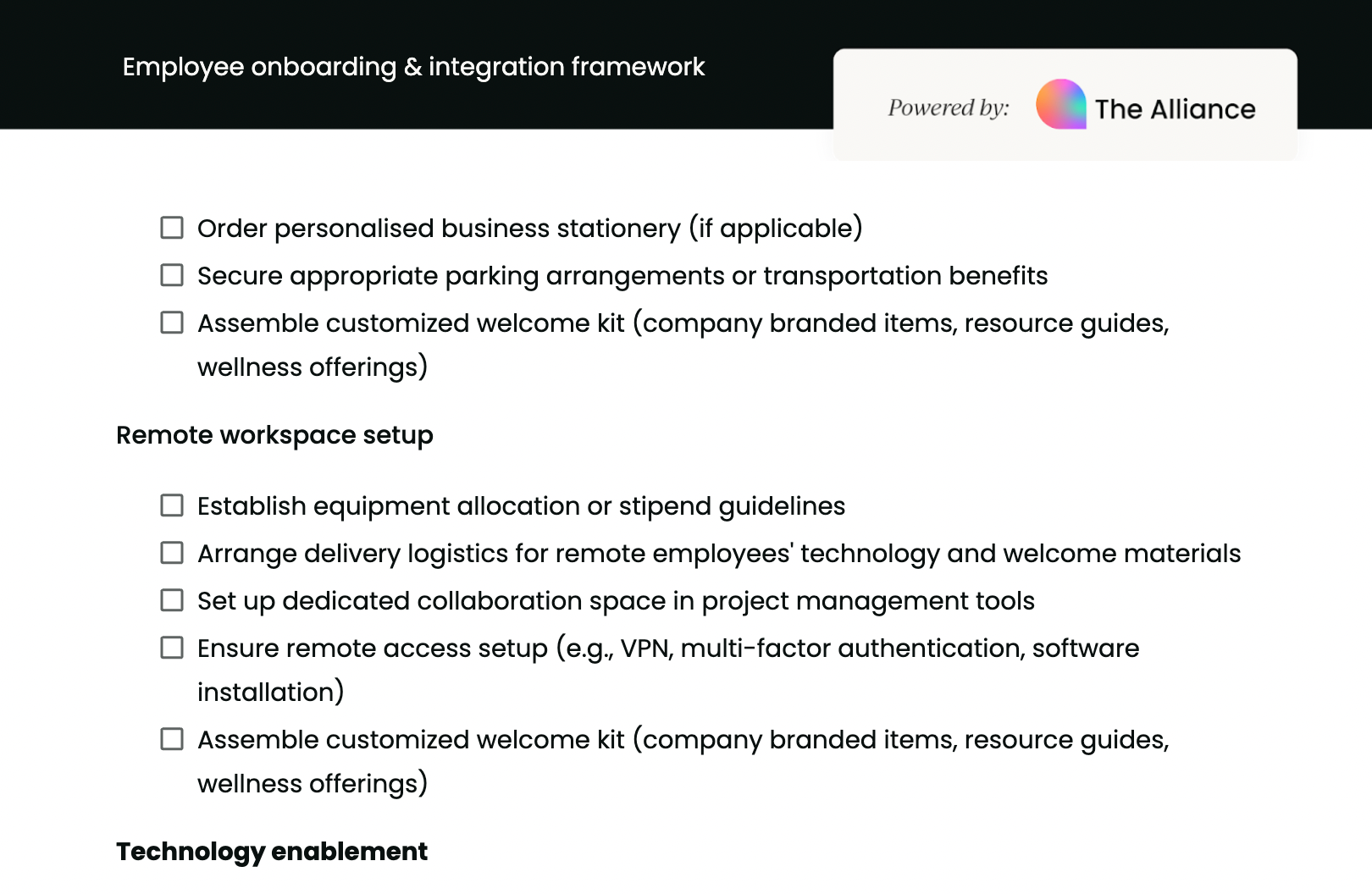 Employee onboarding and integration framework template