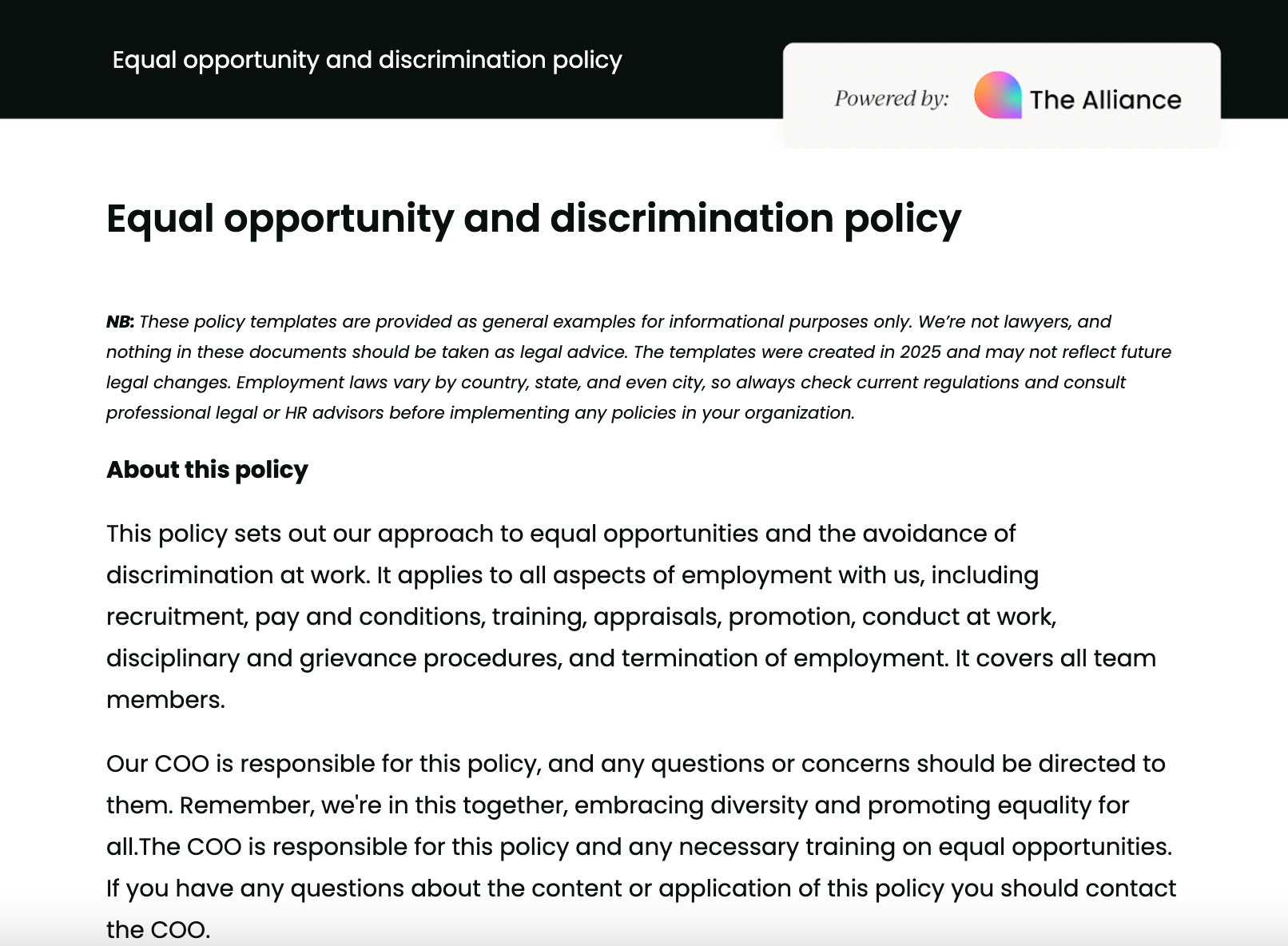Equal opportunity and discrimination policy
