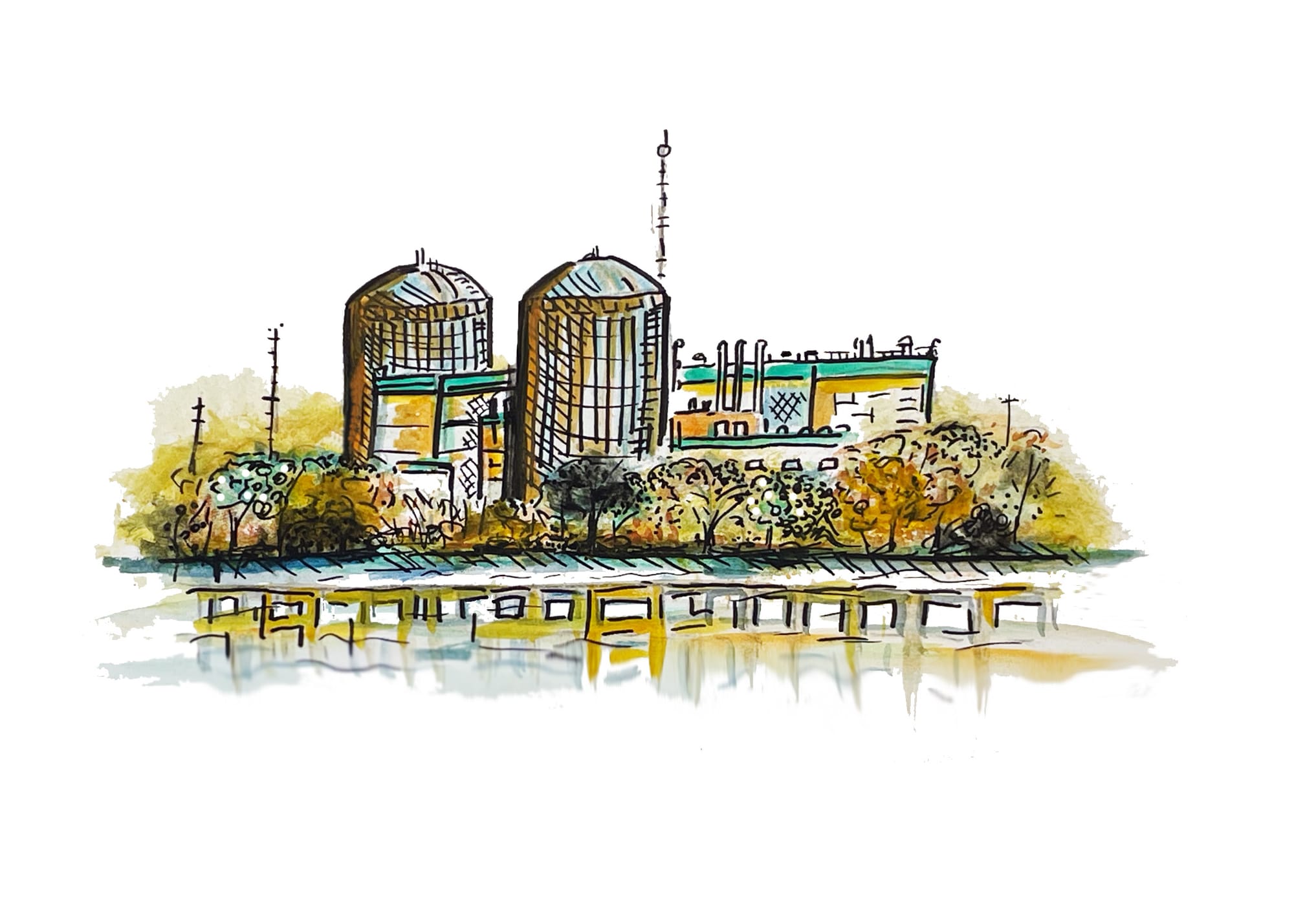 An illustration of a nuclear generating plant. 
