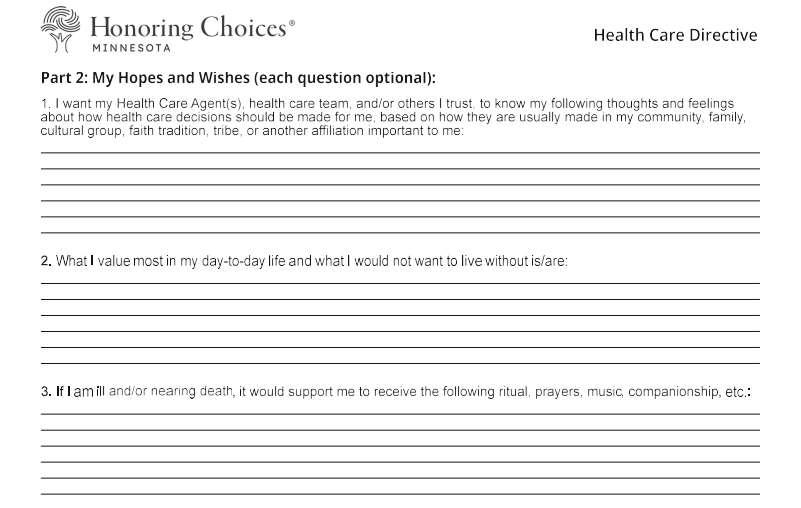 A screenshot of a blank health care directive. 