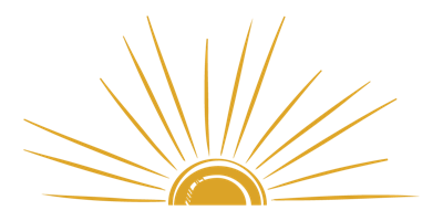 Yellow half sun rising in linocut print style. 