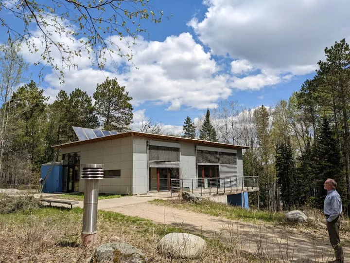 Warren Schulze, director of operations at Concordia Language Villages-Bemidji, looks at the BioHaus building on Monday, May 2