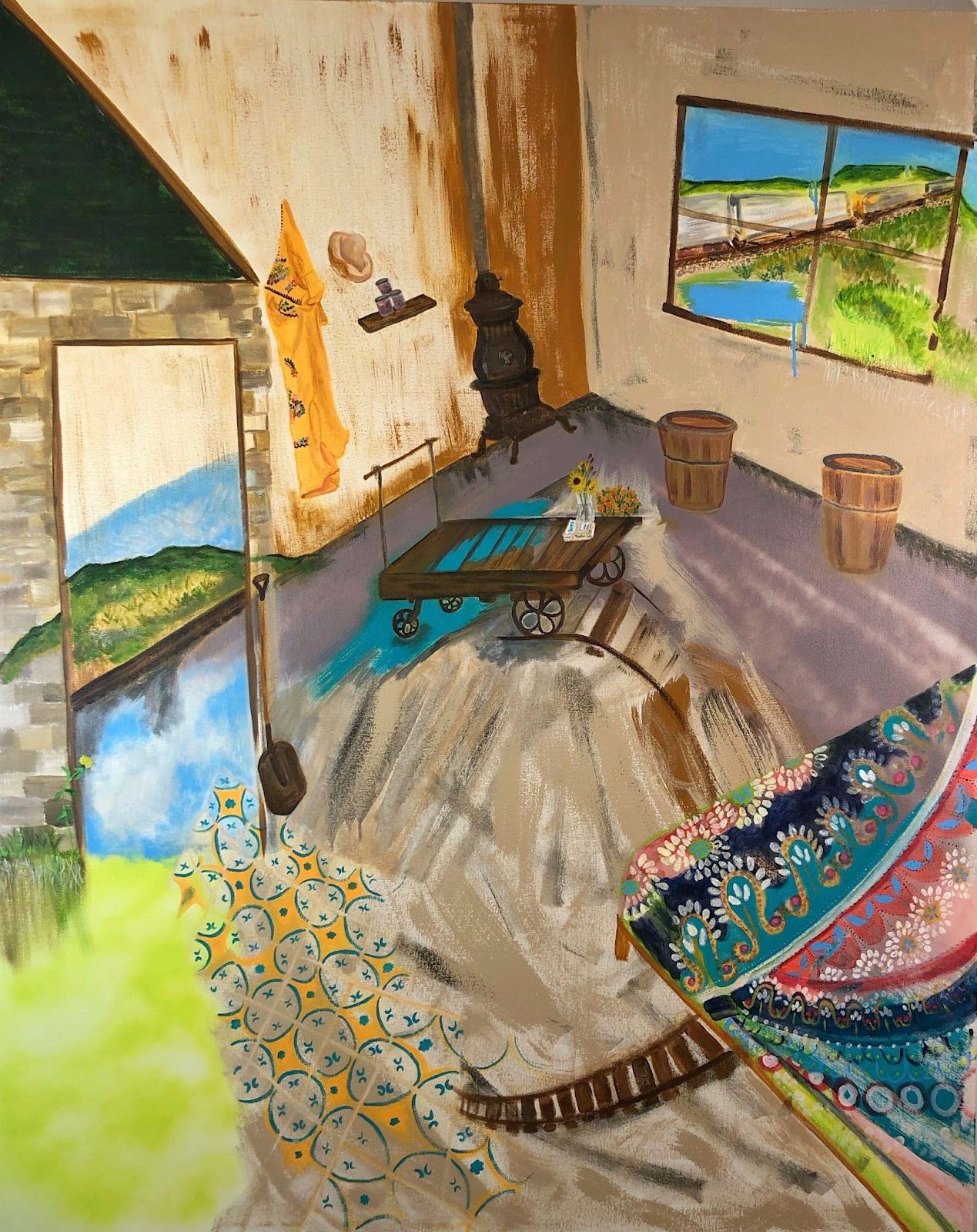 Aztec Sky, KS |60” x 48” |Acrylic, latex, and spray paint on canvas | 2021 (Courtesy of Kandace Creel Falcón)
