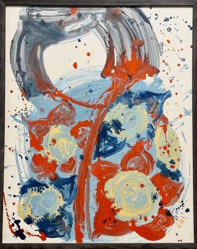 'Kokeshi Doll' |24” x 30” Recycled latex paint on canvas | Created in February 2022 as a part of 'Half Chinese, All American: My Diasporic Diary' at Prairie Renaissance Cultural Alliance Gallery in Morris, Minn. Photo taken at Fergus Falls Public Library, which acquired the painting for their permanent collection in June 2022. (Courtesy of Nancy XiáoRong Valentine)