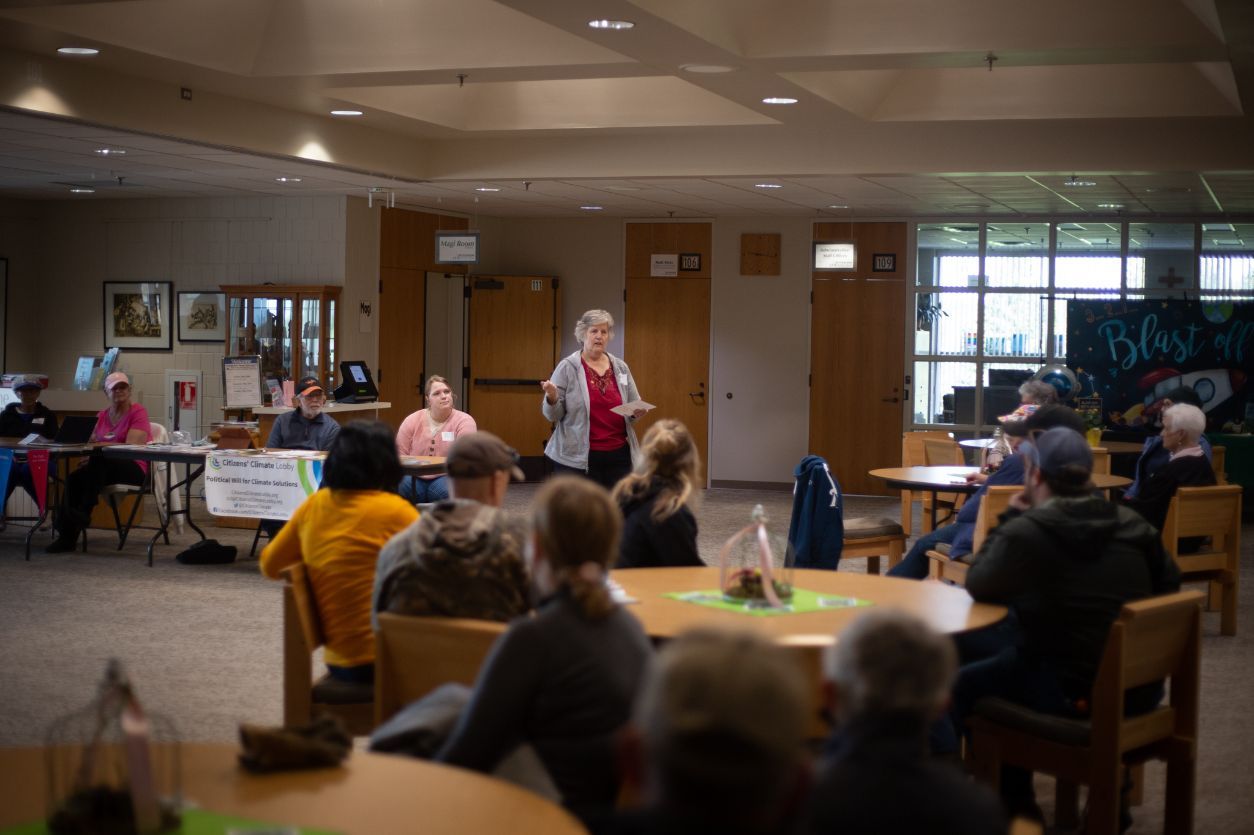 Ann Gustafson Larson (speaking) initiated the project at Bethlehem Lutheran Church, where the prairie was restored about 25 years ago. “We’re doing what we can,” she said. “I’m not a scientist or anything. I’m a lover of wildflowers.” She wanted to increase the diversity of plants there to support soil health, pollinators and overall biodiversity.