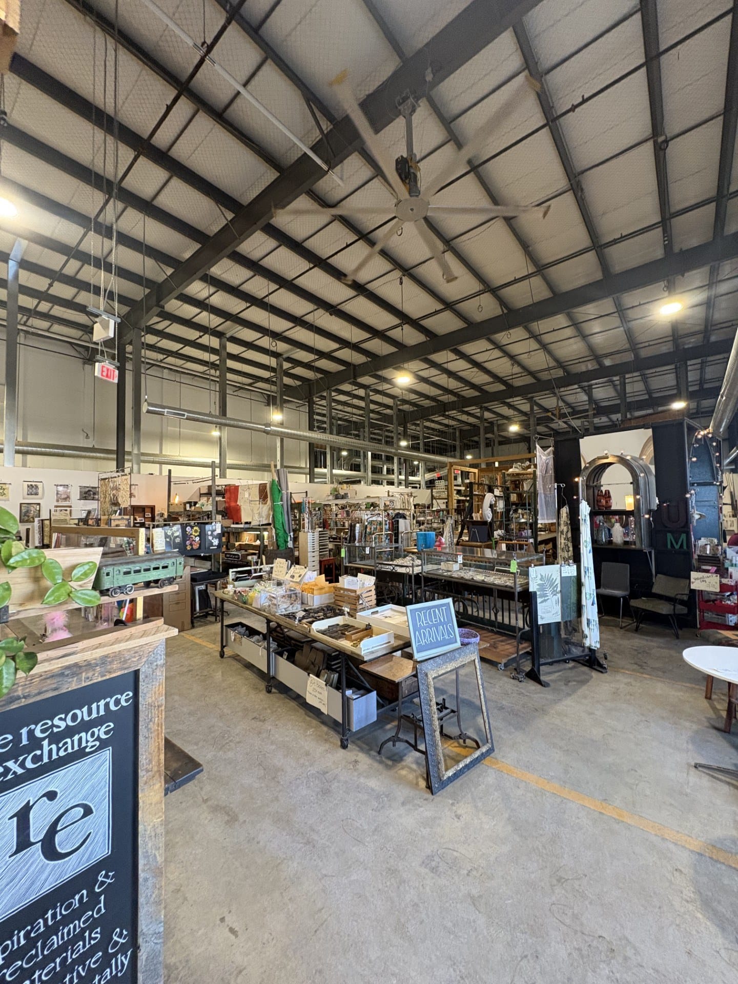 The interior of the Resource Exchange, with shelves and bins of donated art supplies.