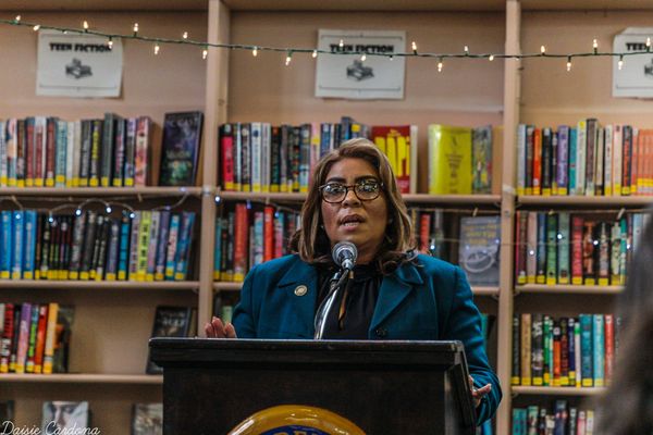 City Council District 7 candidate Quetcy Lozada answers questions from the Kensington community