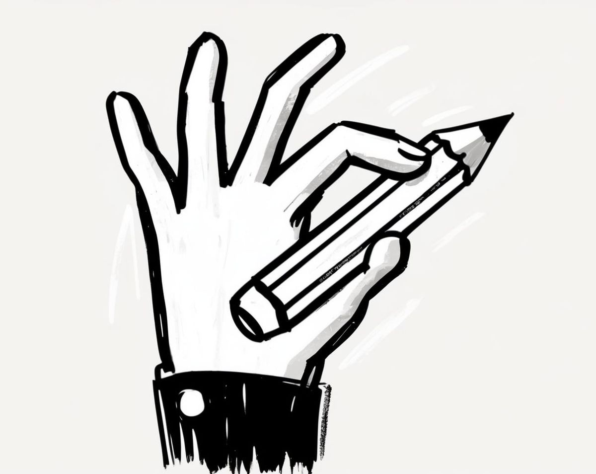 A drawing of a hand holding a pencil