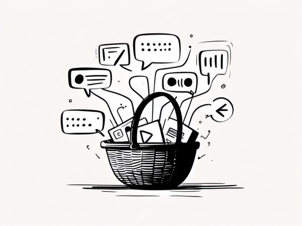A picture of a basket with images of feedback being collected