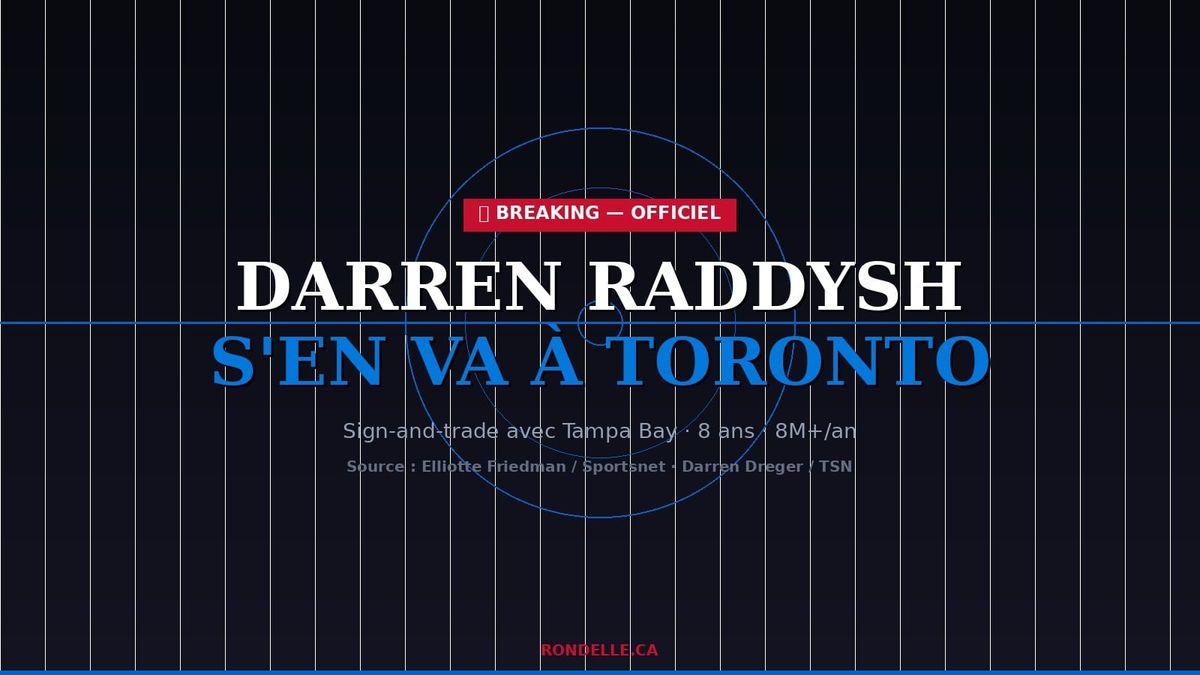 OFFICIEL : Darren Raddysh s’en va à Toronto dans un sign-and-trade avec Tampa Bay