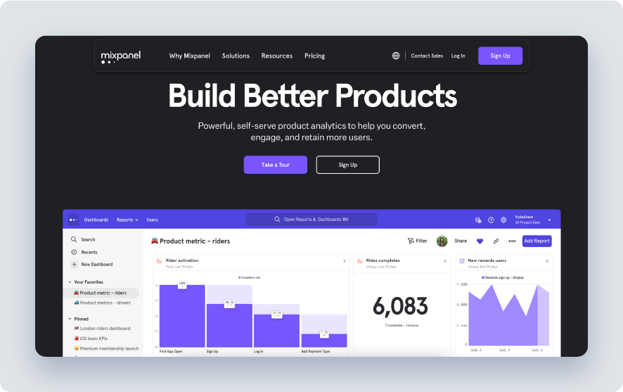 screenshot of mixpanel.