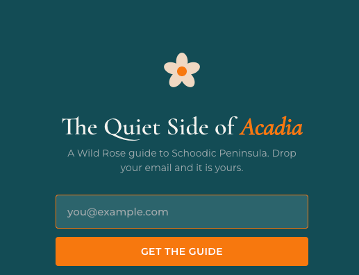 The Quiet Side of Acadia guide email signup page
