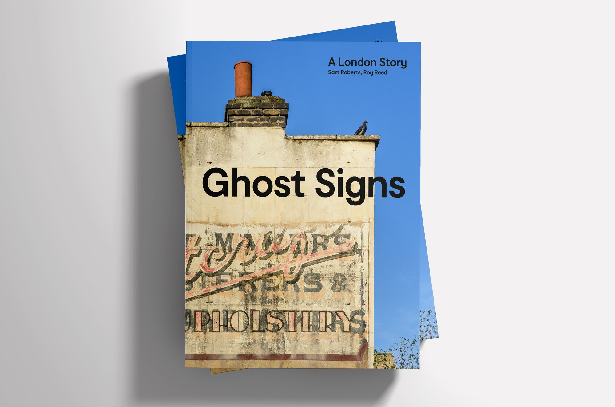 Photo of a book cover showing a portion of a building with a fading painted sign on its sunlit wall.